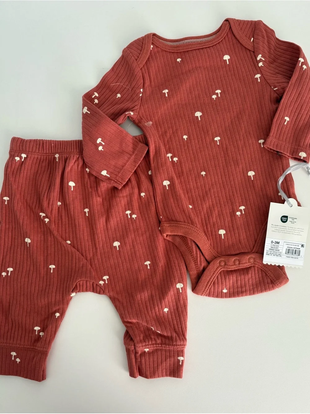cloud island Rust Ribbed Mushroom Print Baby Bodysuit & Pants Set 0-3